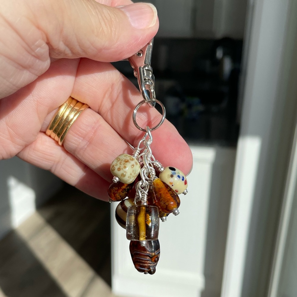 Handmade Brown Bead Grape Hand Bag Charm Keychain Snap Hook Clip